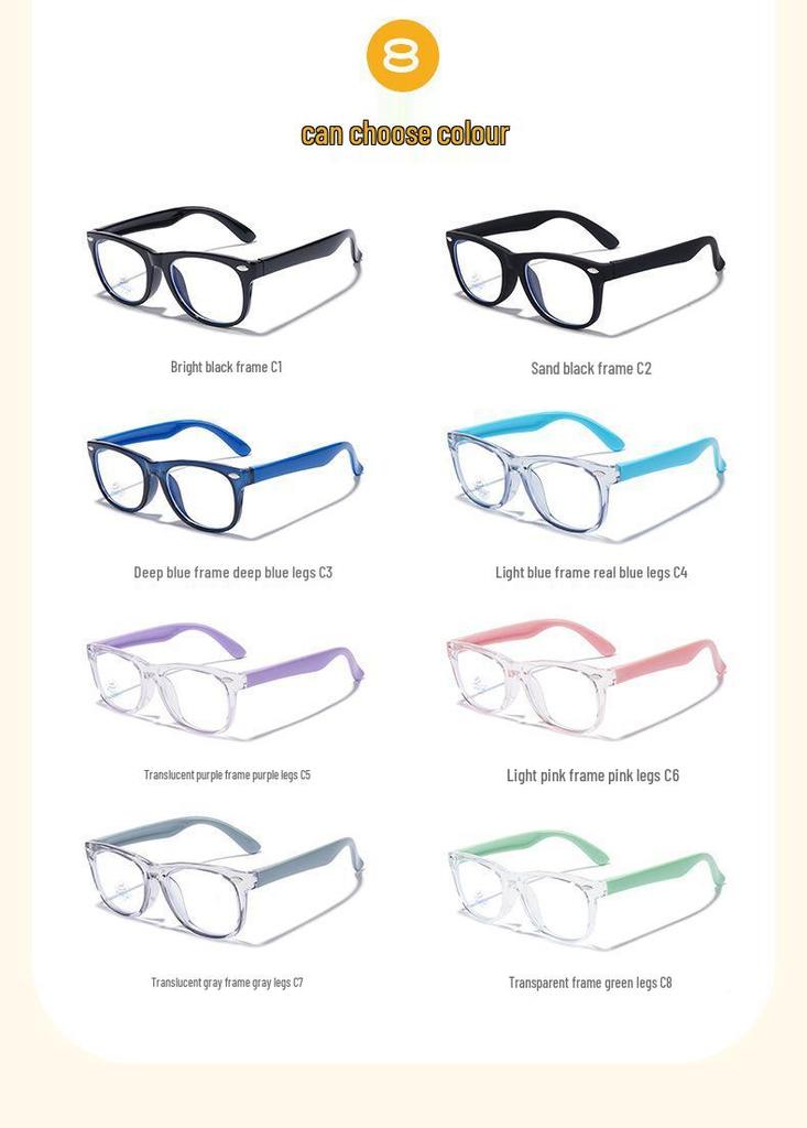 Kids' Color Block Silicone Blue Light Protection Eyeglass Frames - Rivet Design, Lens Compatible.