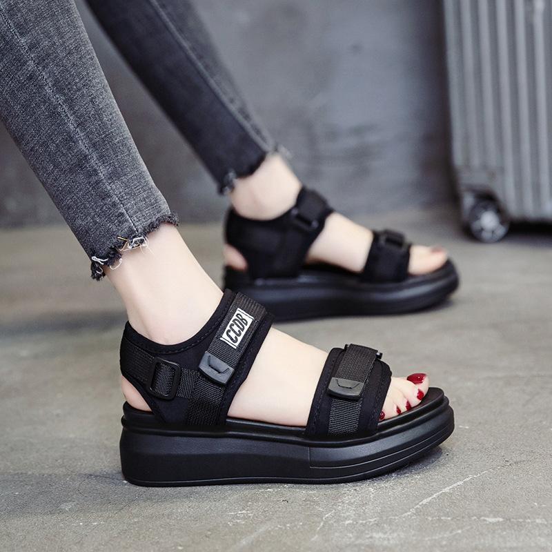 Sports Sandals Women's Summer 2025 New Fashion Dad Muffin Shoes Thick-soled Wedge Heel Flat-soled Beach Shoes