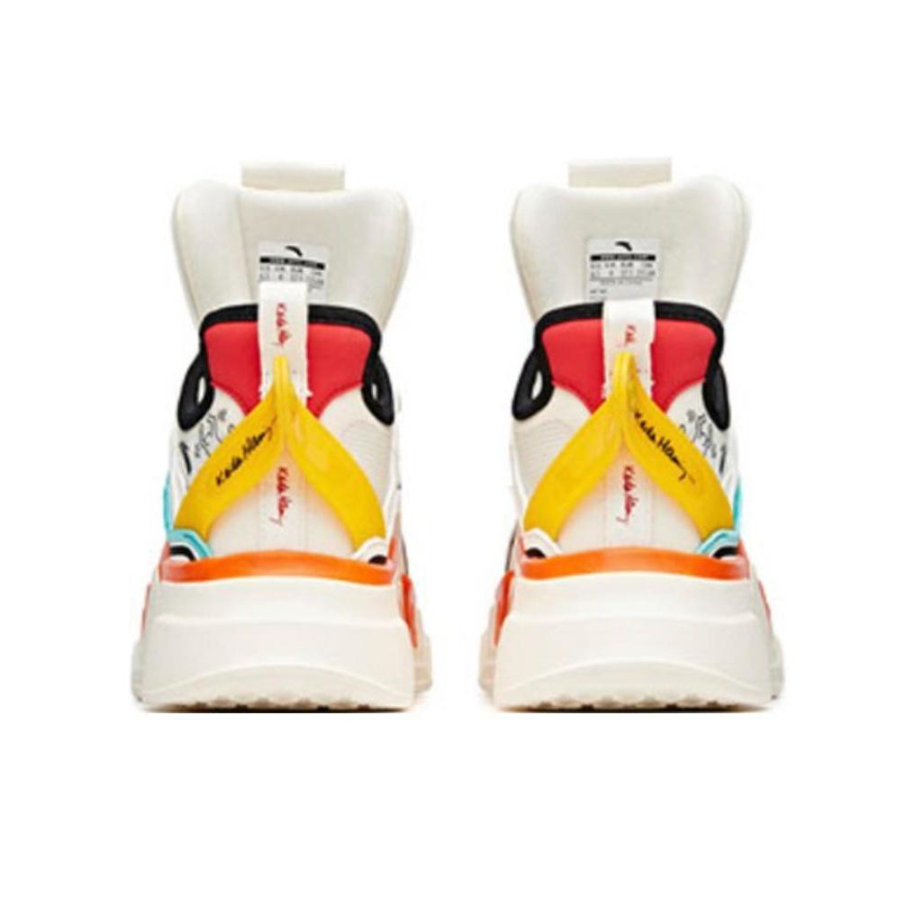 Anta Keith Harry X  Casual Color Block Shock Absorbing Wear Resistant High Top Dad Shoes Women Sneakers White Green Orange 922038899-1