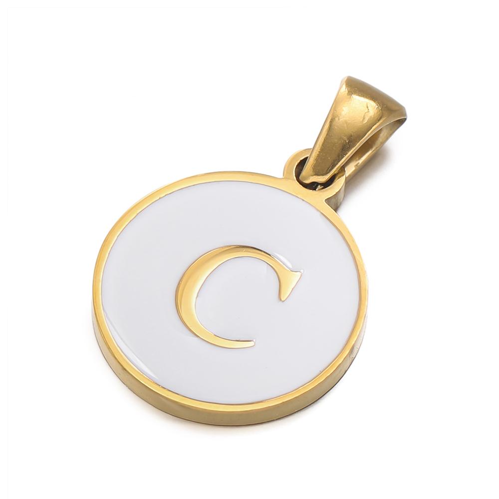 1pcs/pack Stainless Steel 26 Alphabet A-Z Letters Round White Pendants For DIY Bracelet Necklace Jewelry Making Accessories
