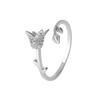 New Fashion Simple Diamond Inlaid Rose 925 Sterling Silver Jewelry Personalized Flower Opening Rings  JZ009