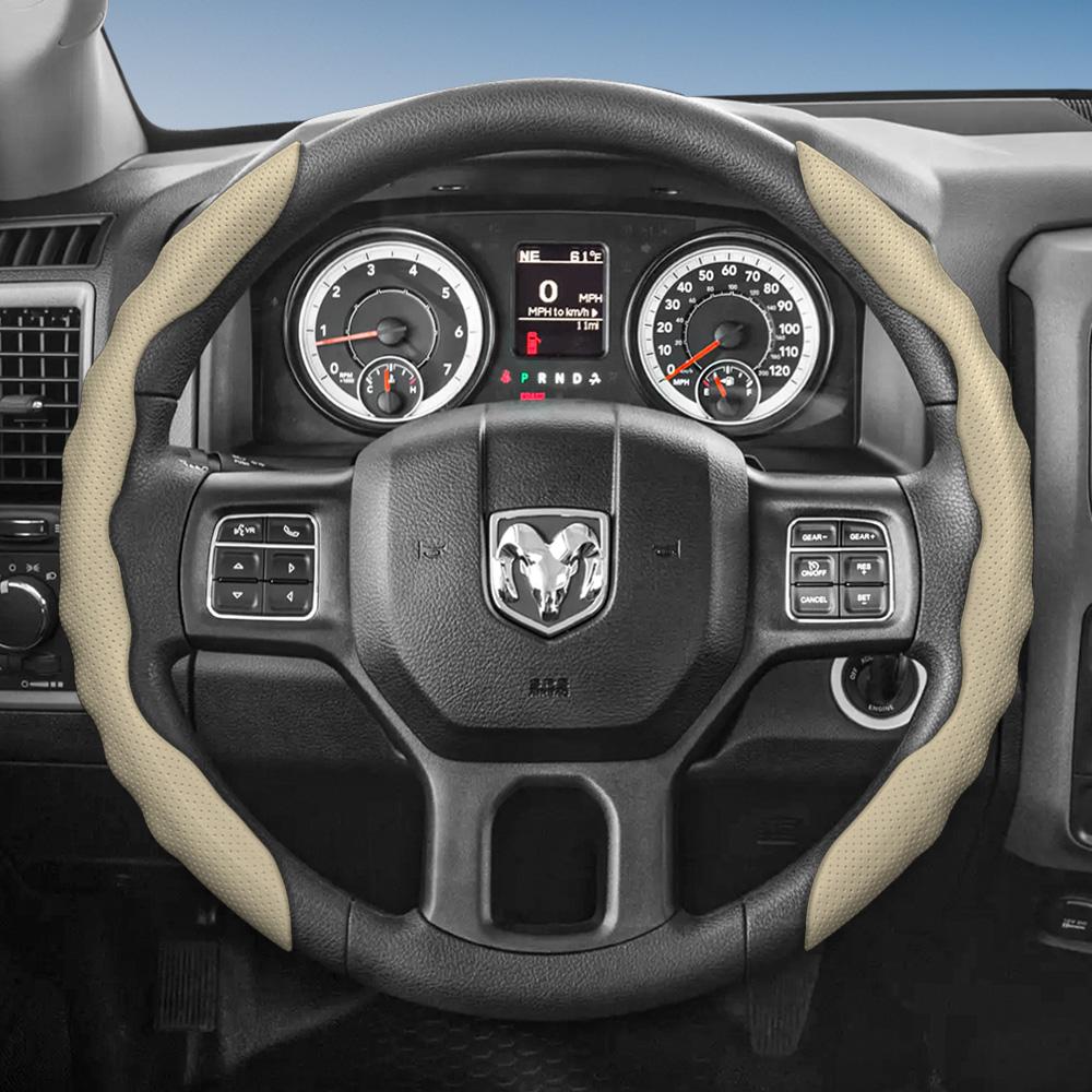 bpzsw1 Steering Wheel Cover Suitable for Ram, Wave-Shaped Sport Design, Breathable Leather, Segmented, Non-Slip, Sweat-Absorbent, for Pickup Promaster