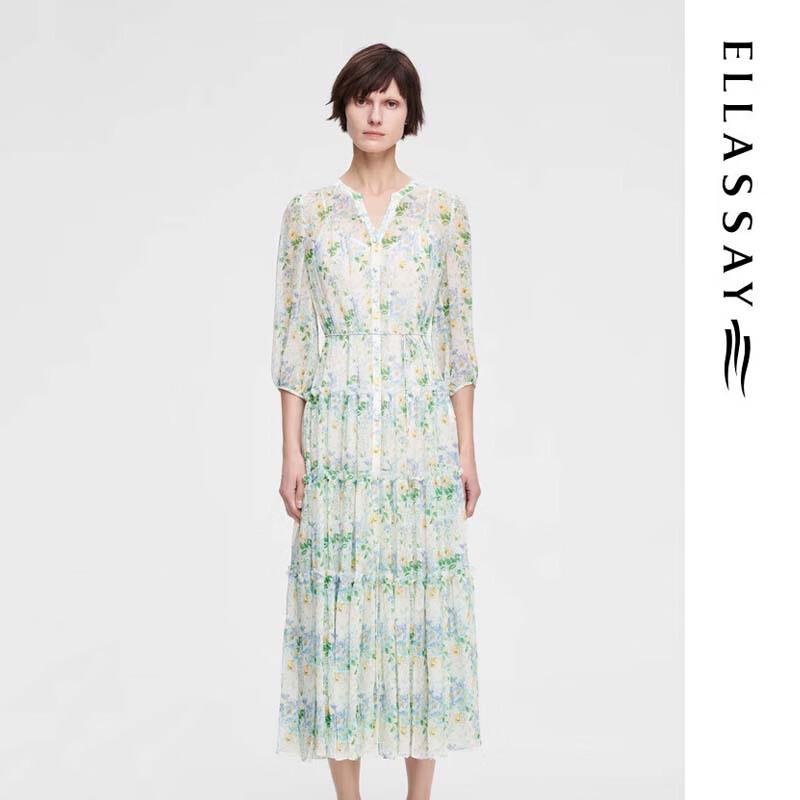 

ELLASSAY Elegant Floral Gradient Silk Long Dress M