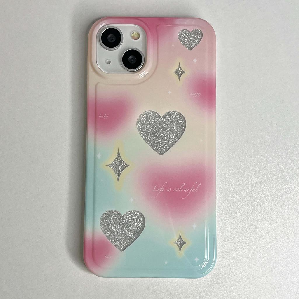 Glitter Colorful Love Gradient Heart Imd Soft Silicone Protector Phone Case For Iphone 11 12 Promax 13 14 Pro Max Back Cover