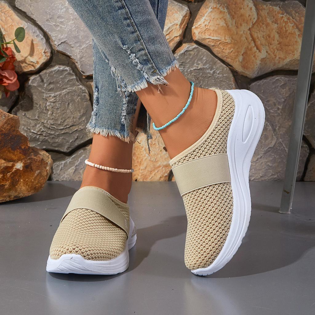 Women's Mesh Flying Woven Half Slip On Shoes, Breathable Flat Heel Mule Sneakers, Comfortable Casual One Step Ladies Daily Footwear
