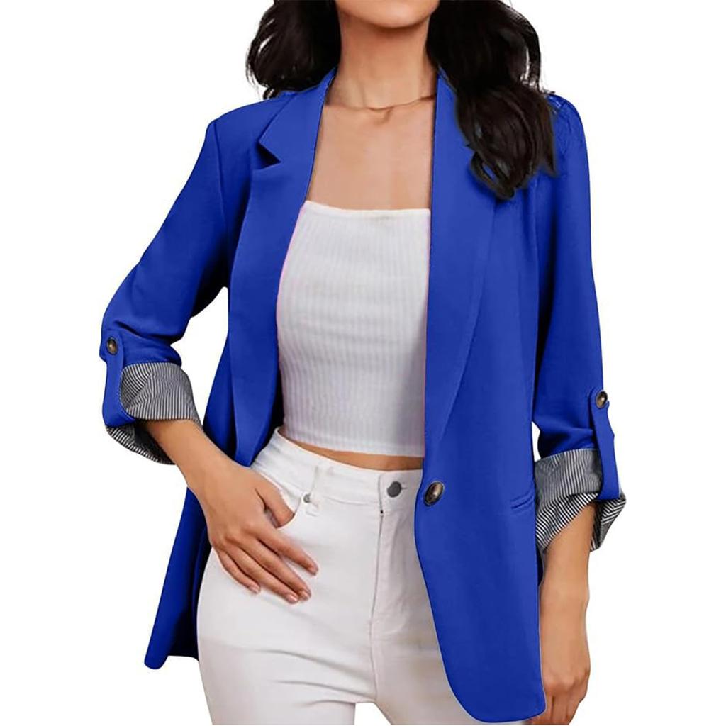 Women's Casual Fashion Solid Color Patchwork Lapel Long Sleeve Cardigan Coat