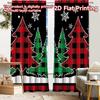 2 Stück, 2D-FLACHDRUCK Vorhänge (Ohne Stange) Kariertes Kiefernlandschaft Modern Modische Vorhänge während der Weihnachtsfeiertage