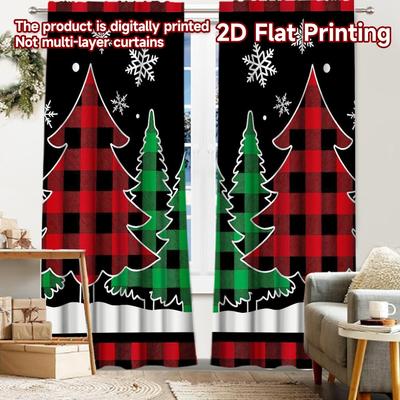 2pcs, 2D FLAT PRINTING Curtains (Without Rod) Plaid Pinescape Modern Fashionable Curtainments During the Christmas Holiday