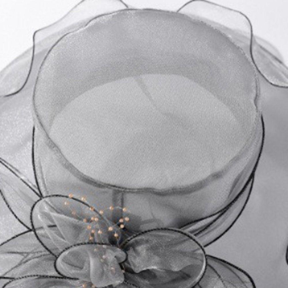 Organza Women Derby Hat Wide Brim Bridal Tea Party Wedding Hat Elegant Summer Ruffles Sun Hat