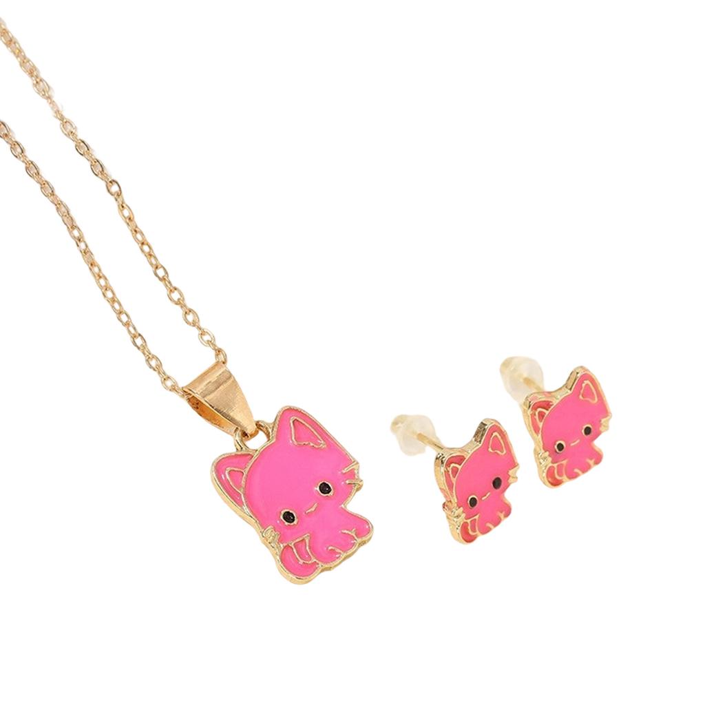 Trendy Cats Ear Accessories Set Pendant Necklace and Studs Earrings Suitable for Individualistic Women and Children