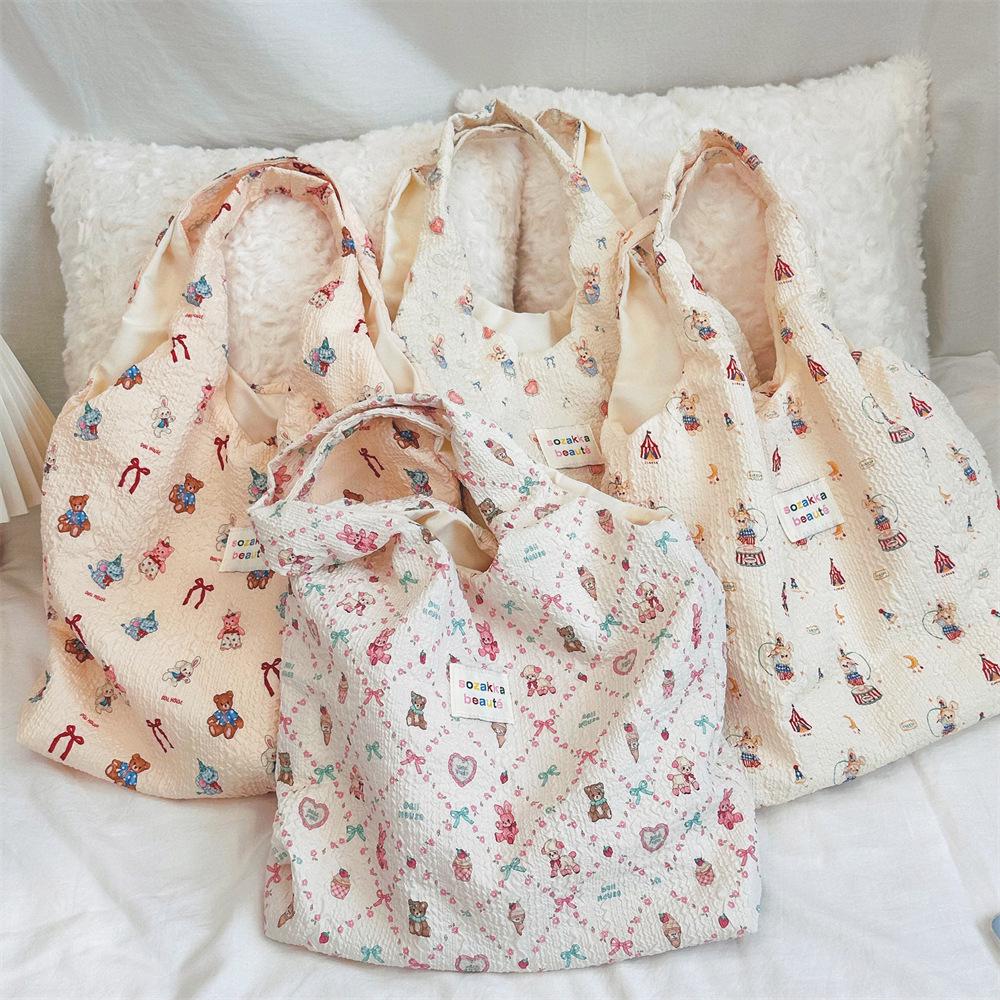 Korean Summer Embossed Canvas Tote Bag - Large Capacity, Niche Design, Shoulder and Underarm Style