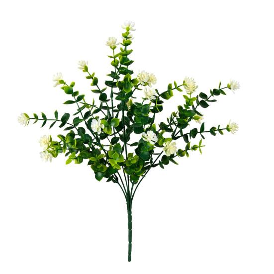 Artificial Camellia Flower with Eucalyptus Leaves 7 Fork Fake Flower with Stem UV Resistant Faux Bloom Indoor Outdoor Wedding Party Decoration