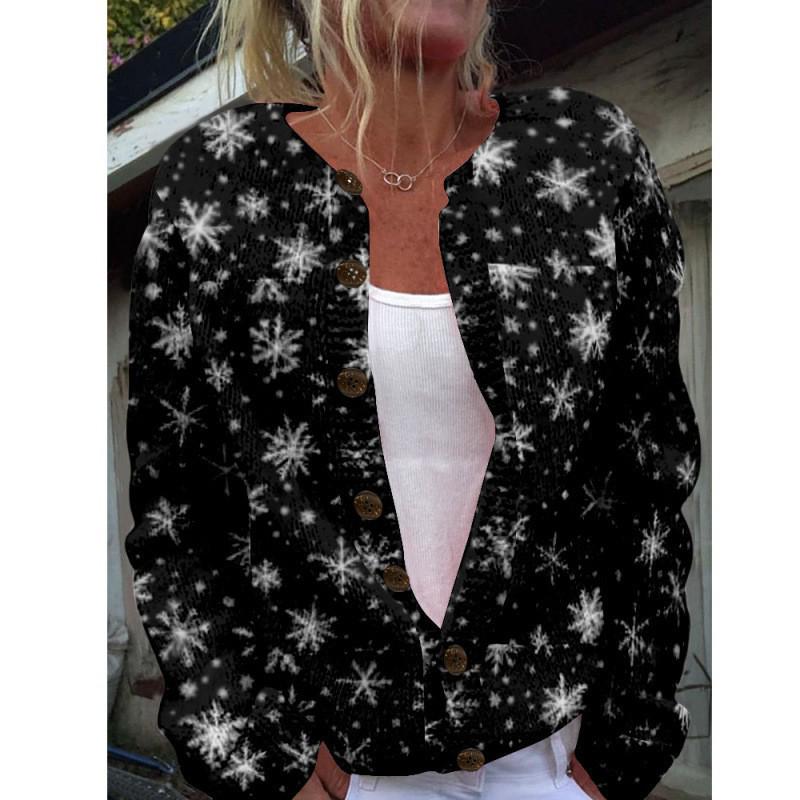 2025 Autumn/Winter Animal Print Round Neck Cardigan Sweater