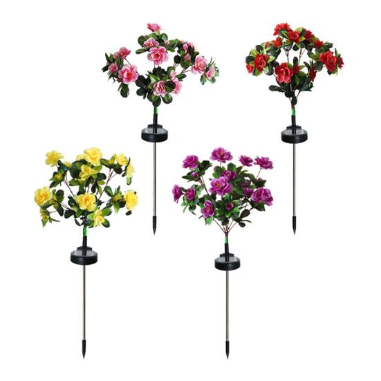 4Pcs Artificial Azalea Solar Light with Stake IP65 Waterproof Outdoor Garden Yard Pathway Patio Yard Lawn Faux Flower Decoration Lamp with 56 LED