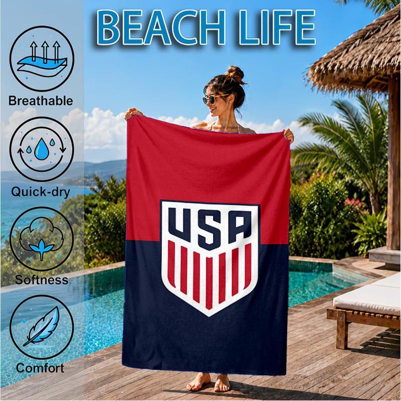 Usa Soccer Emblem Beach Towel, Quick-drying, Easy to Care for, Suitable for Both Fitness and Beach Vacations,Sports Essential