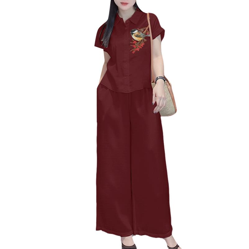 ZANZEA Women Short Sleeve Print Blouse and Pants Casual Two Piece Suit Sets