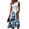 Sleeveless Casual Midi Dress with Round Neckline and Leaf Print Pattern for Women Summer Lightweight Comfortable Fit