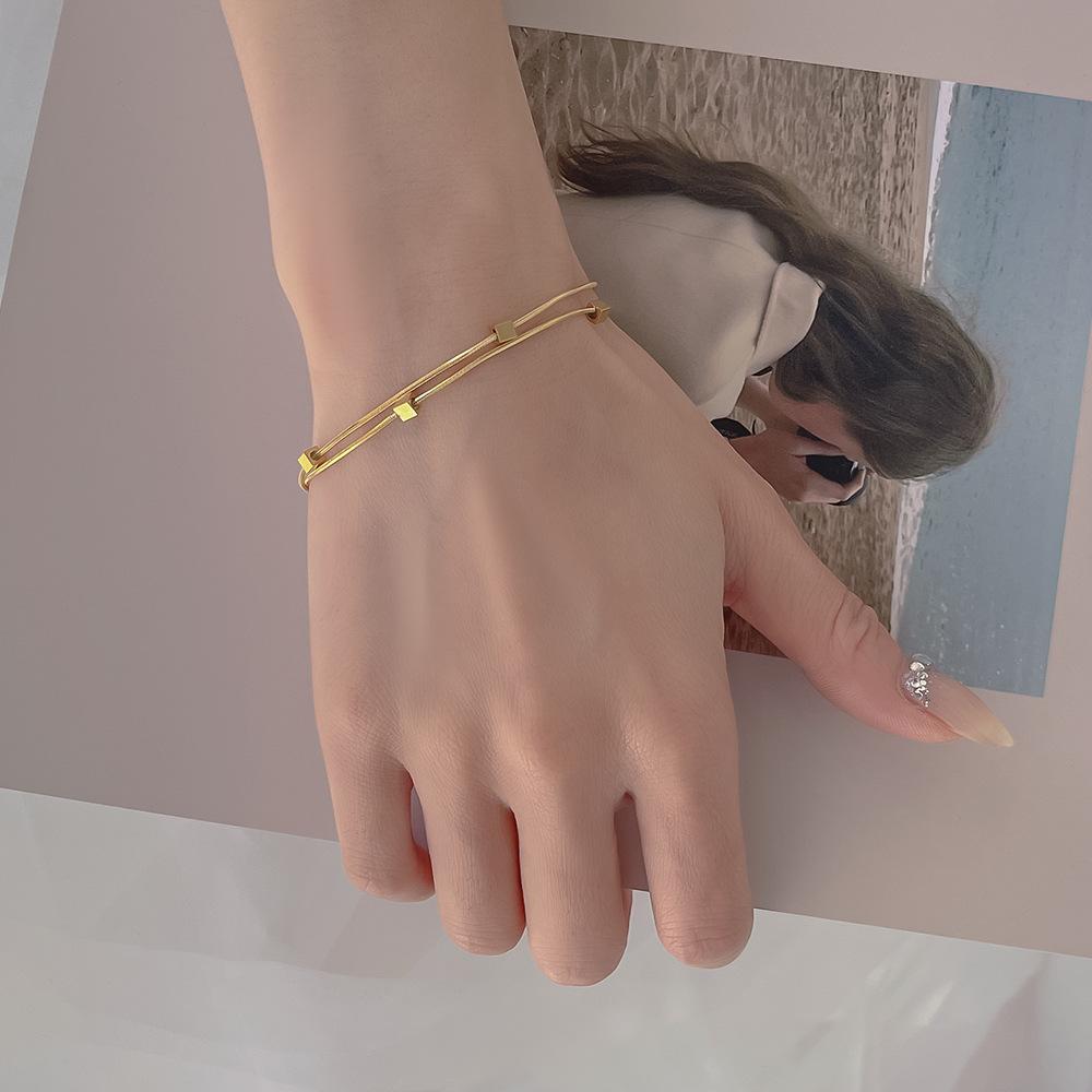 Fashion Stainless Steel  Double-Layer Snake Bone Six Small Square Bracelet, A Gift For Women's Love Wholesale