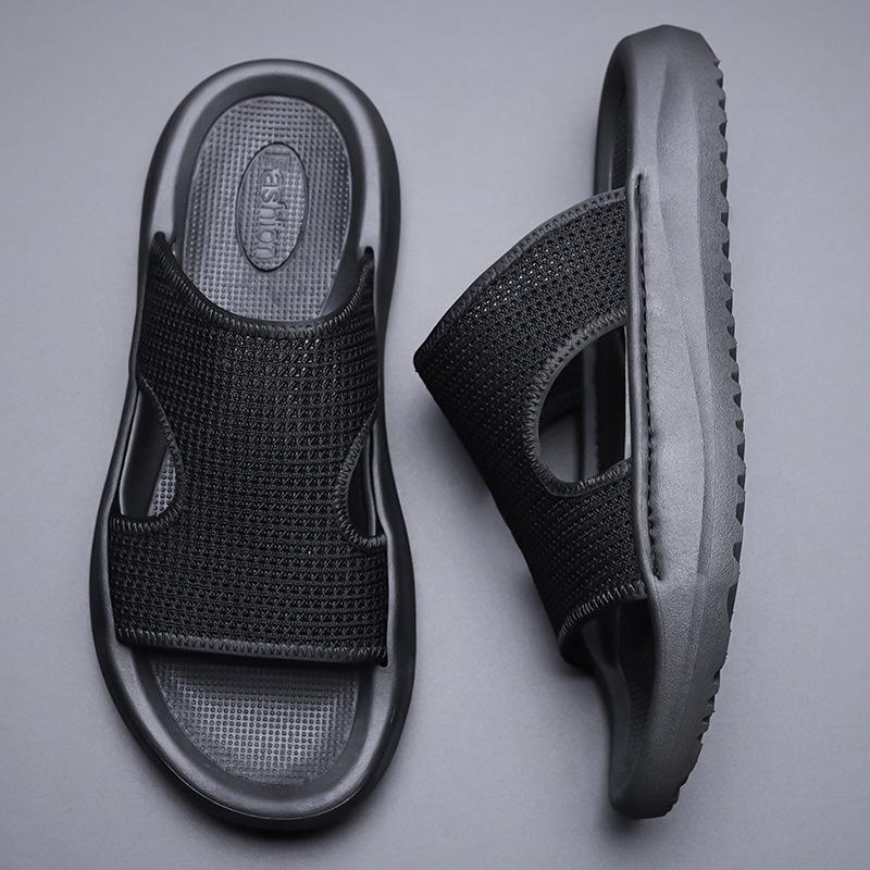 Summer Men Shoes Fashion Slippers Mesh Upper Casual Slides Comfortable Thick-soled Beach Shoes