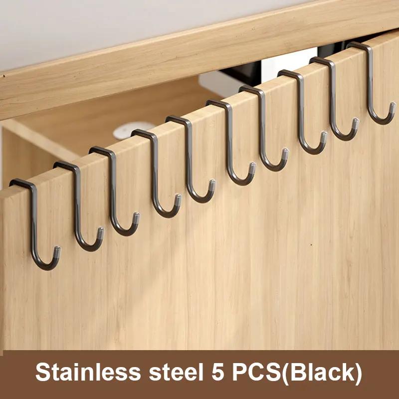 Stainless Steel Hook Free Punching Double S-Shape Hook Kitchen Bathroom Cabinet Door Back Type Coat Towel Storage Hanger