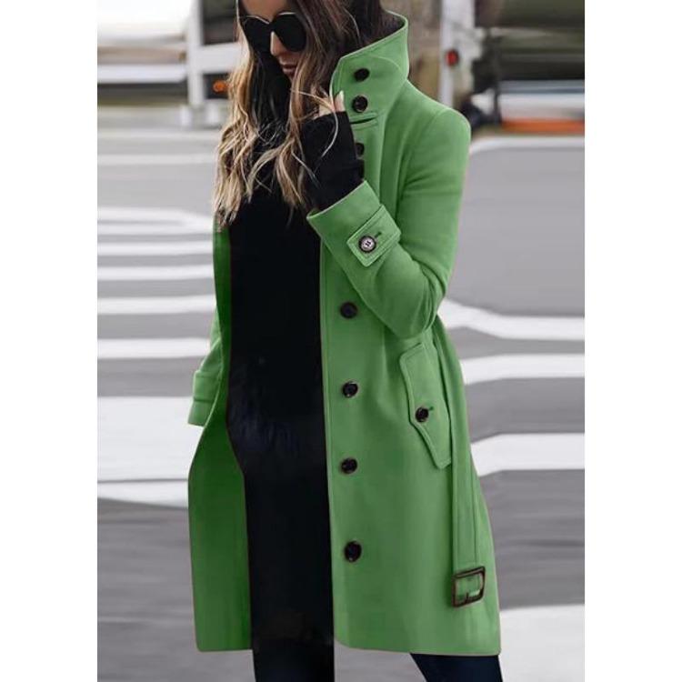 Women Autumn Winter Large Size Stand Collar Multi Button Single Breasted Woolen Coat