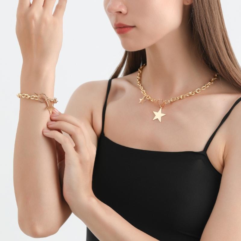 Collarbone Chain Temperament Simple Metal Five-pointed Star Necklace Bracelets
