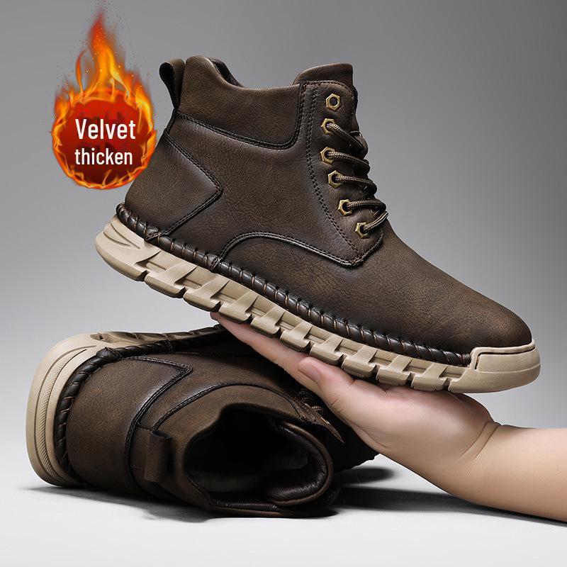 Men's 2024 Autumn/Winter Warm Cotton Martin Boots – Large Size, Mid-Cut Snow Boots