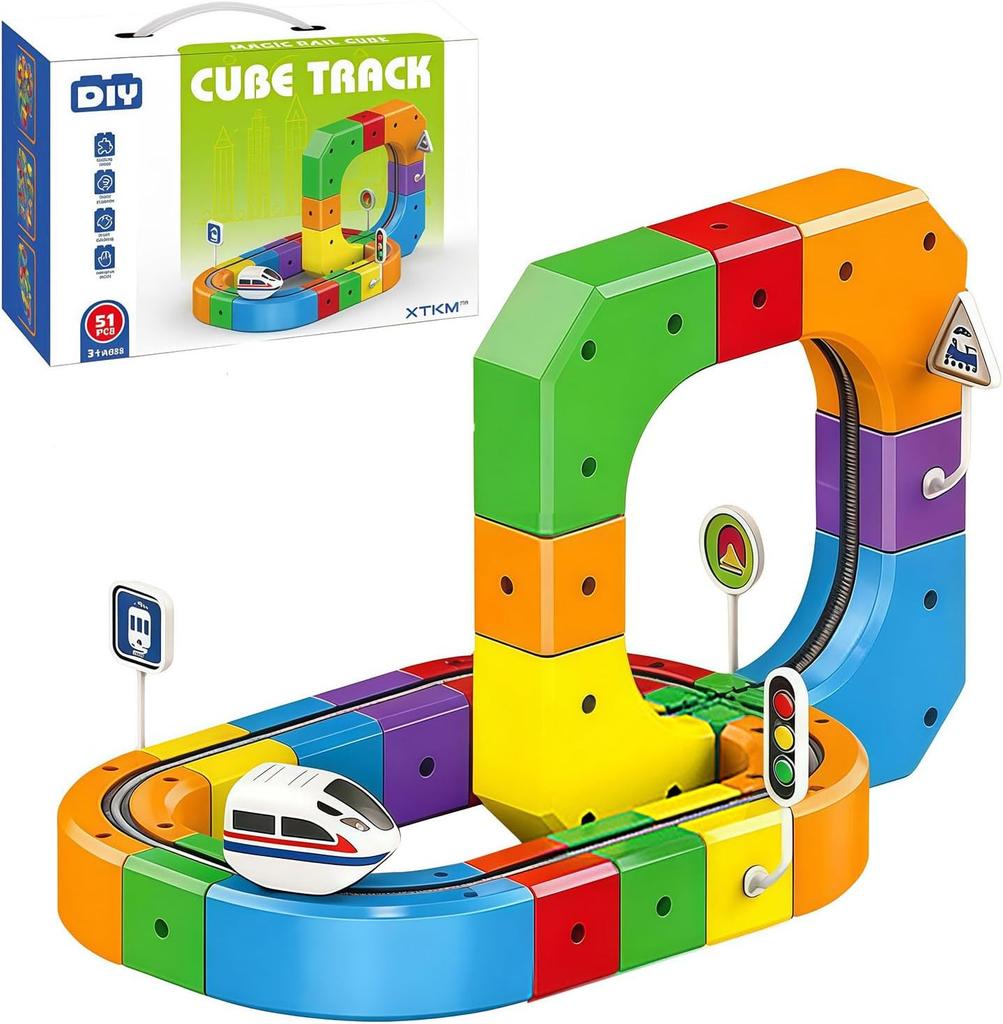 Magical Track Car Toys,Flexible Car Track Magical Train Set,DIY Race Car Track Building Kits with Train and Traffic Signs, 4-8 Year Old Boy Toys Gifts