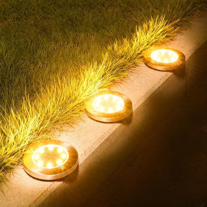 1-4Pcs Solar Power Disk Light Outdoor Garden Solar Underground Light Deck Light Spotlight Buried Solar 8LED Lamp Garden Decor