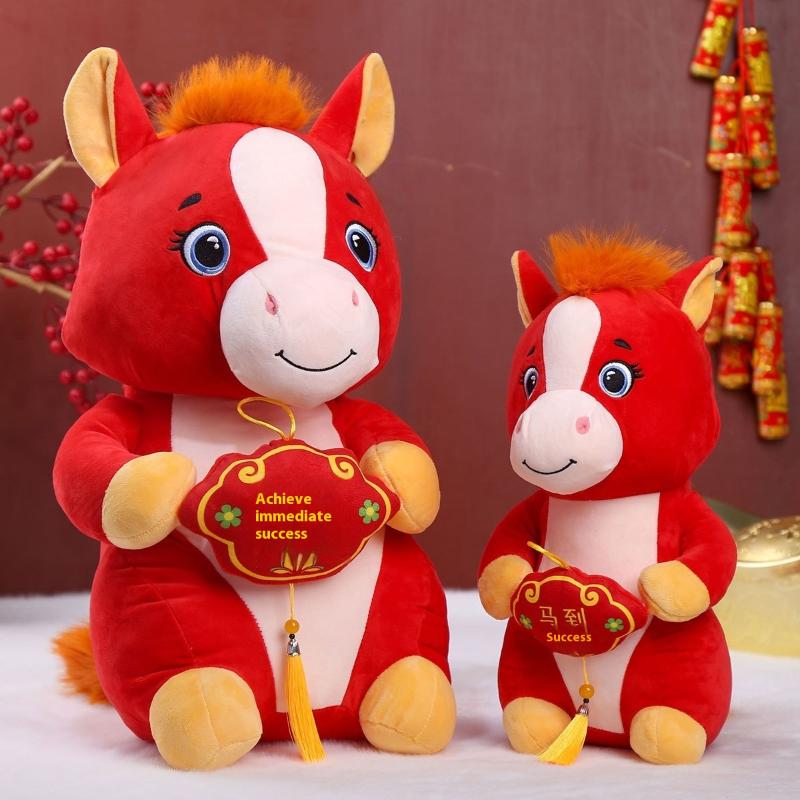 1Pcs Festival Gift 2026 Year Mascot Red Little Horse Plush Toys Cozy Horse Doll Ornament Lively Cute Desktop Pets