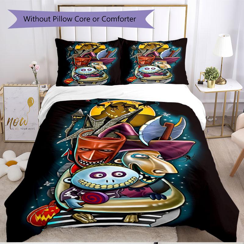 3pcs Duvet Cover Set (1*Duvet Cover + 2*Pillowcase, Without Core), The Nightmare Before Christmas Print Soft All‑Season Bedding Set, Home Bedroom Deco