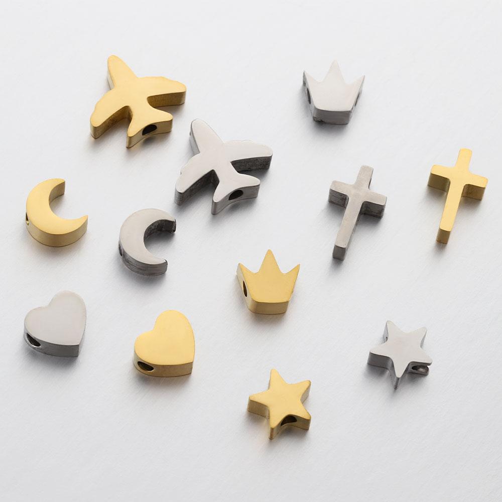 5pcs Stainless Steel Polish Heart Bracelet Beads Moon Star Airplane Spacer Beads DIY Jewelry Making Necklace Findings Wholesale