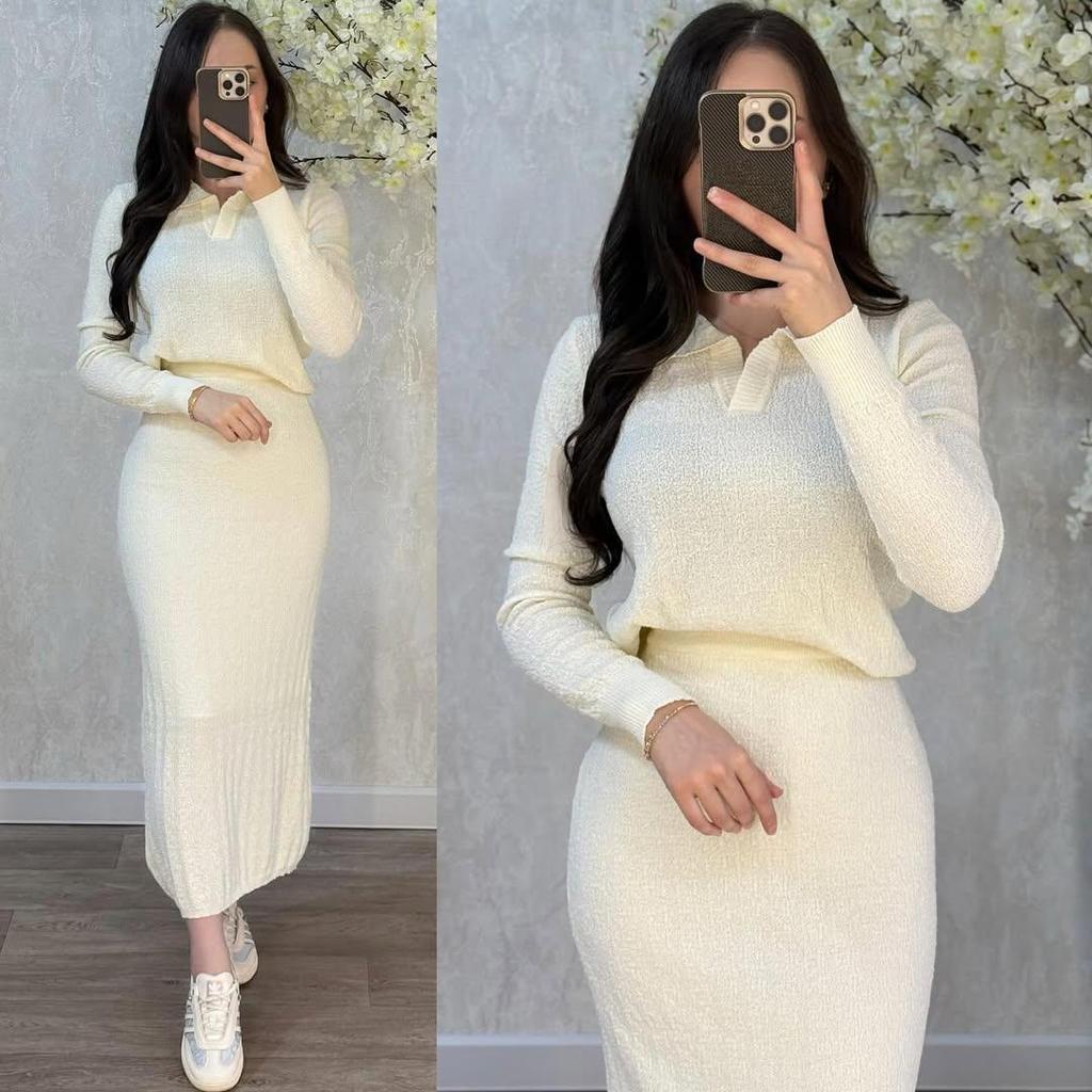 Women's European & American Autumn 2025 Knit Lapel Cardigan & Bodycon Long Skirt Set