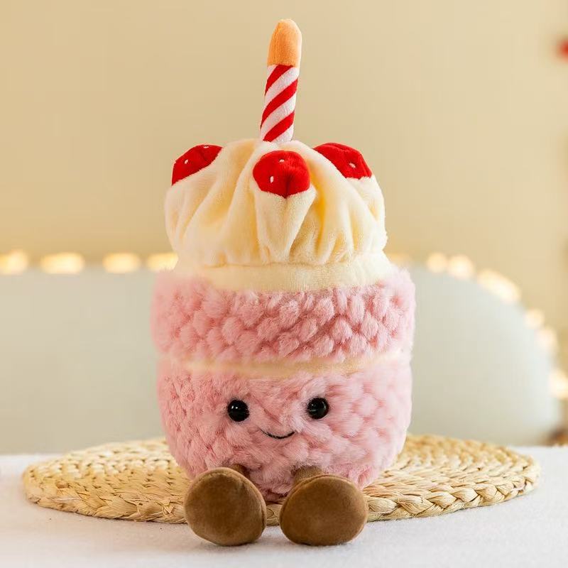 28cm Happy Birthday Kuchen Plüschpuppe Stoff Kiefer Geldbaum Plüschkissen mit Bein Lächelndes Gesicht Plüschtier Partydeko Kindergeschenk