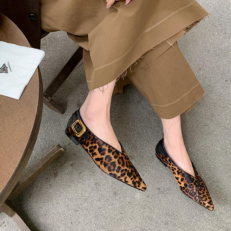 Fashion 2025 New Fashion Single Shoes Ballet Shoes Women's Retro Leopard Print Genuine Leather Pointed Toe Pumps Lady Shoes for Women