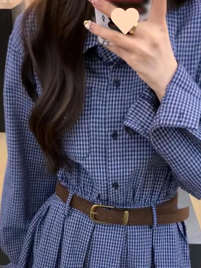 Plus Size Preppy Plaid Waist-Defining A-Line Dress - Slimming Short Skirt Shirt Dress for Women