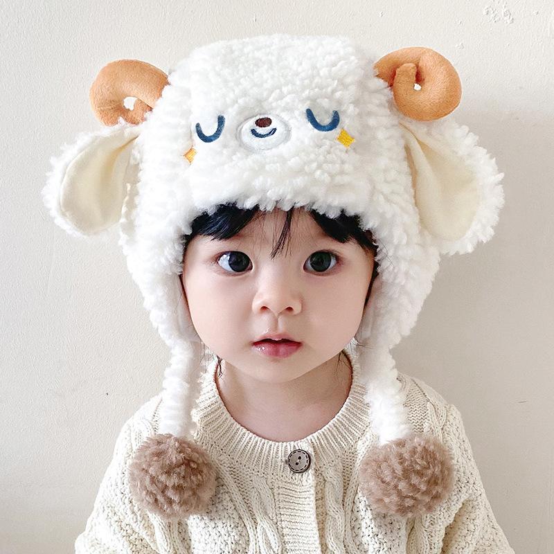 Baby hat autumn and winter cute little cashmere ear protection hat warm boy and girl baby pullover hat windproof infant and toddler