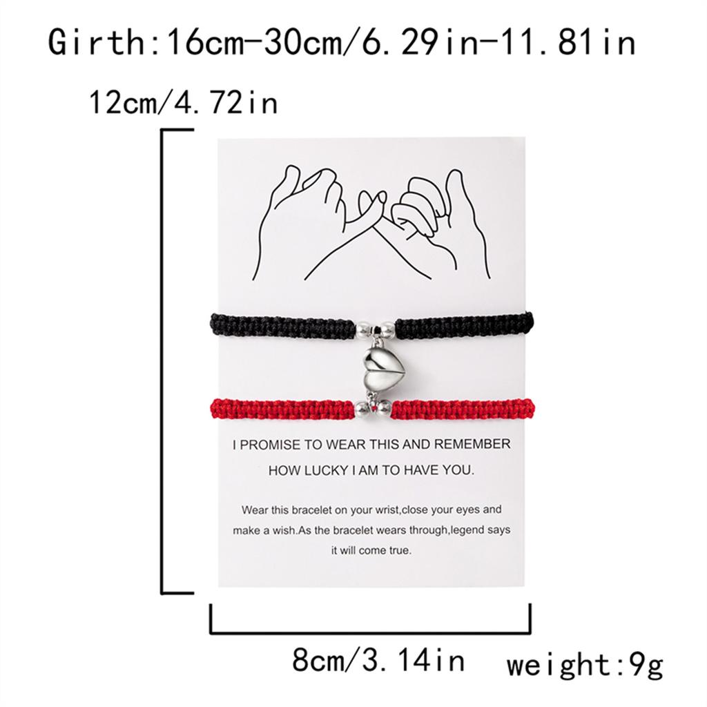 2Pcs/Set Magnetic Heart Attract Couples Love Bracelets For Women Men Handmade Braided Rope Adjustable Wristband Bracelet Jewelry