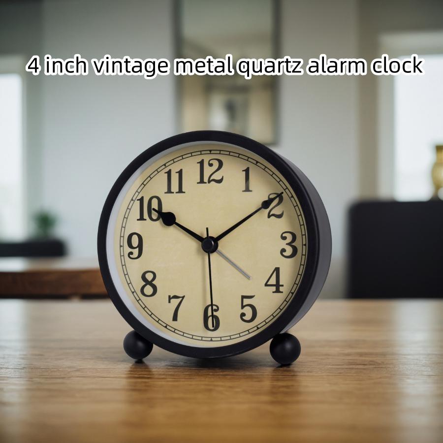 1pc 4 inch retro metal quartz alarm clock, simple atmosphere of home decoration table clock, quiet quartz movement sweep seconds