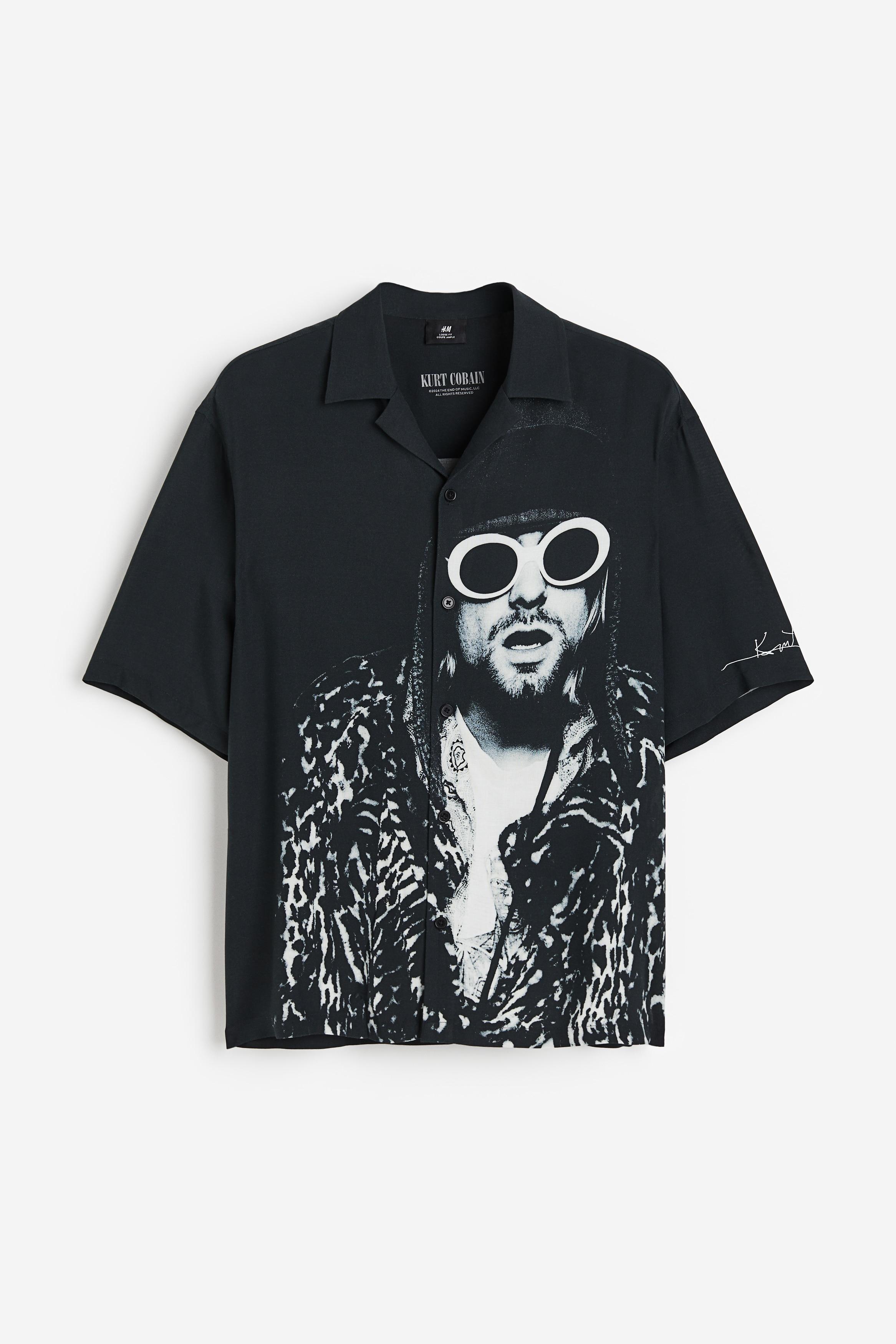 H M Свободная рубашка с принтом caMp sHirt Черная Курт Кобейн XL
