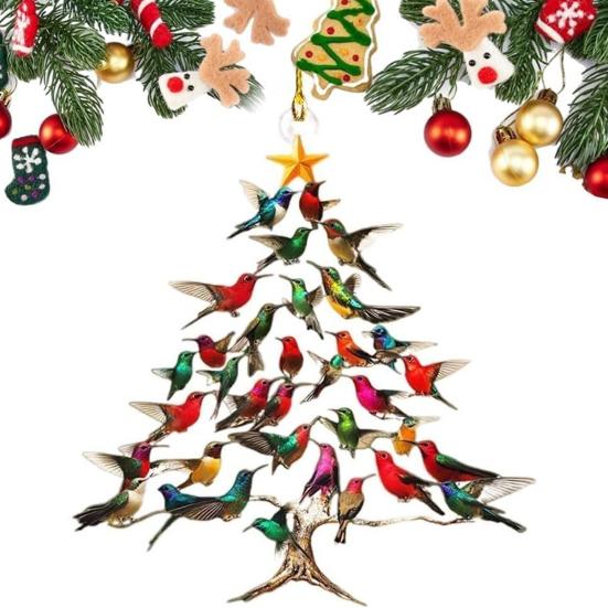 Sun-Catcher Hummingbird Ornament Dual-Sided Acrylic Garden Decor with Prismatic Effects Christmas Tree Hanging Accessory