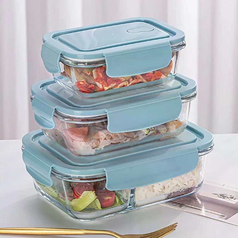1/2/3 Fächer Verdickter Auslaufsicherer Mikrowellengeeigneter Lebensmittelbehälter Hochborosilikatglas Bento-Box mit Deckeln Luftdichte Lunchboxen