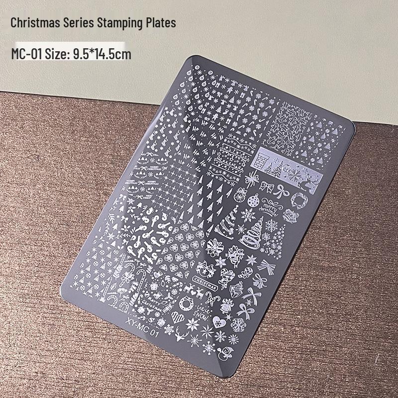 Nail Art Christmas Stamping Set: Elk, Snowflake, Tree, Santa & Balloon Patterns with Silicone Stamper