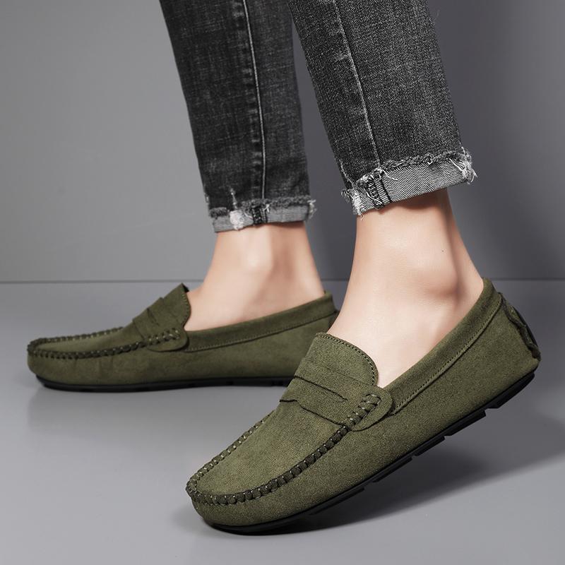 

Новая британская деловая формальная обувь на толстой подошве, повседневная мужская обувь из мягкой кожи, большой размер 47, высококачественные замшевые лоферы, мокасины, на плоской подошве 39 зелёный