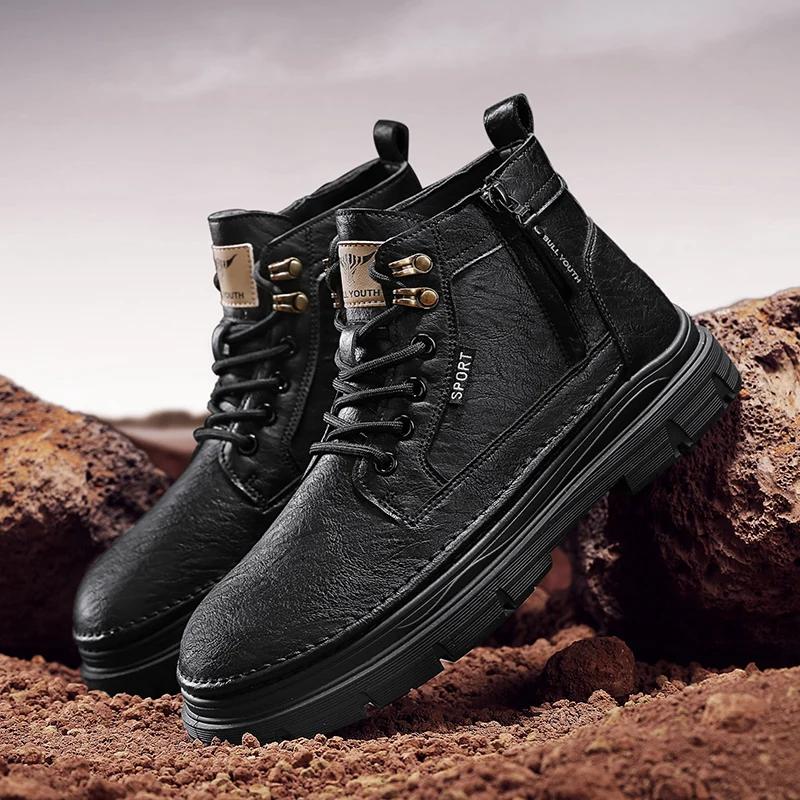 

2025 Winter Mens Casual Shoes Solid Colour Comfortable Ankle Boots Outdoor Wear-resistant Anti Slip High Top Sports Man Footwear 44 чорний