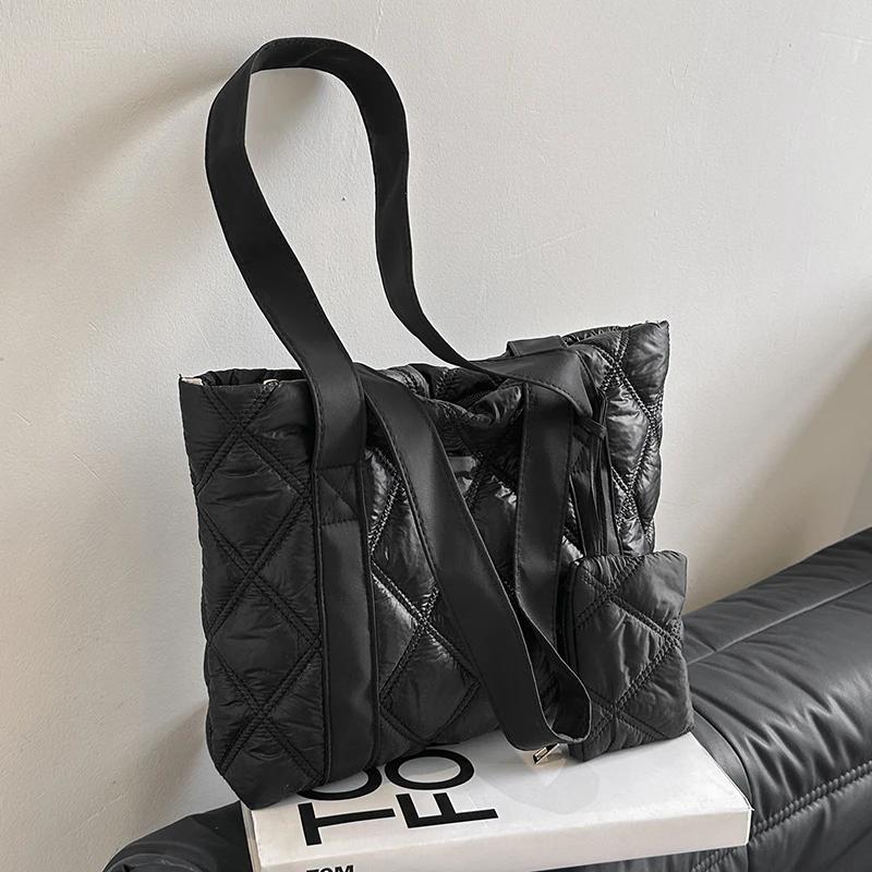 

Diamond Lattice Women s Shoulder Bag Large Capacity Ladies Tote Bags Soft Cloth Female Portable Underarm Bag Commute Handbags