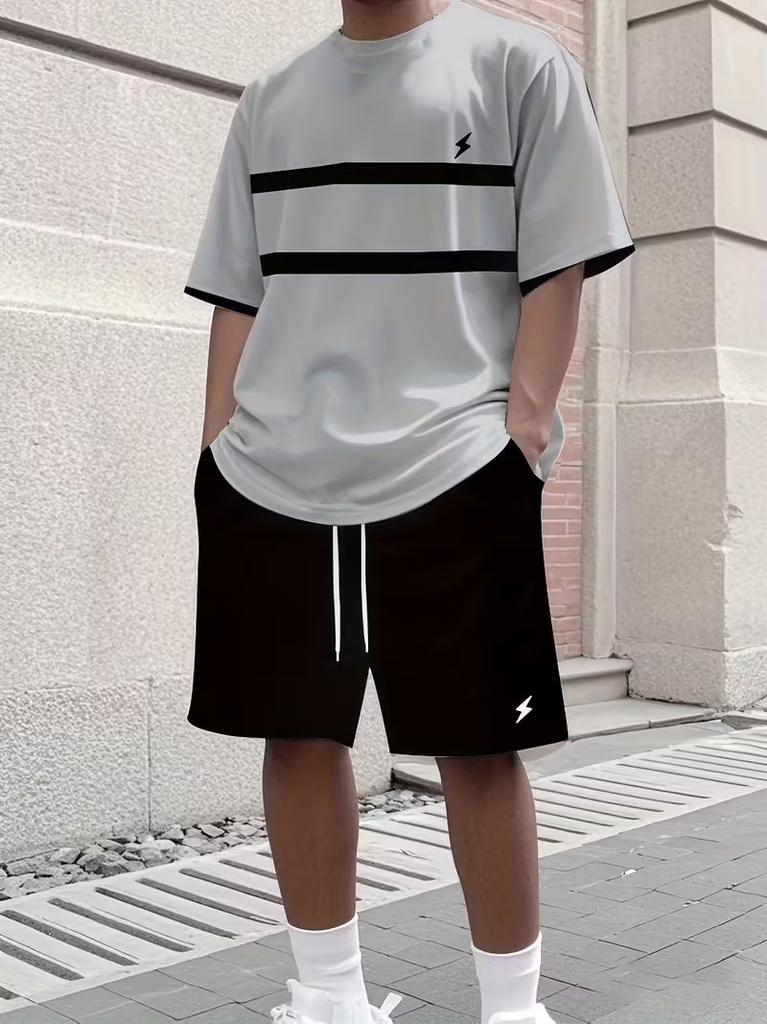Heren King Letterprint T-shirt Shorts 2-delige Set Grote Maten Heren Sport Shorts met Trekkoord Zak Steek Kleur T-shirt Pak