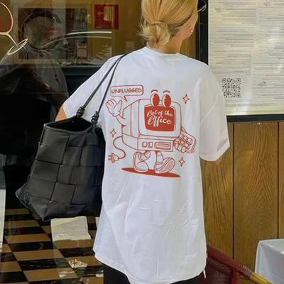 Out of Office Back Print Retro Cartoon T-Shirts for Women Cute Funny Over Sized Y2k Aesthetic Graphic Unisex Summer Casual Tops