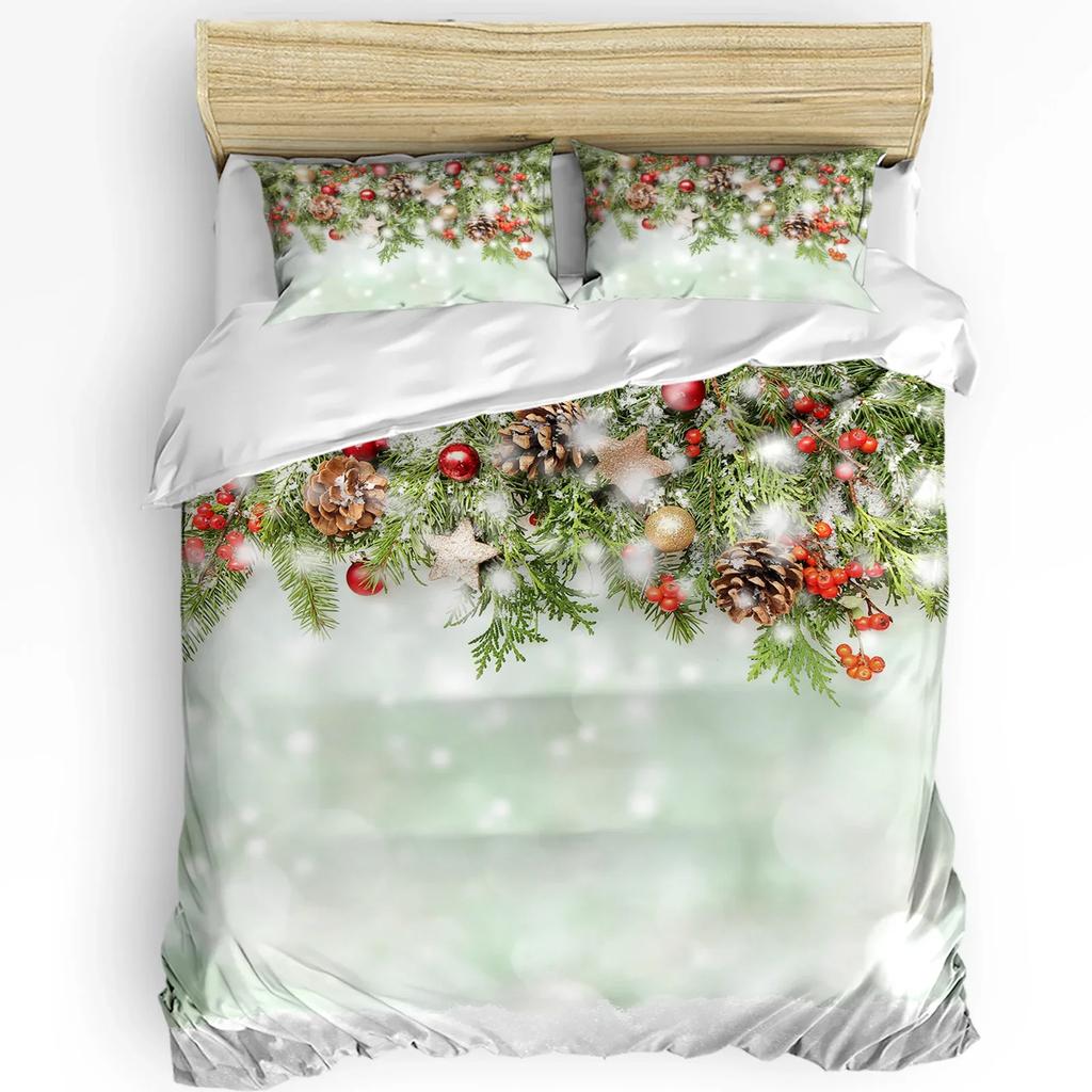 Christmas Winter Snowman Season Pine Trees Bedding Set 3pcs Duvet Cover Pillowcase Quilt Cover Double Bed Set Home Textile