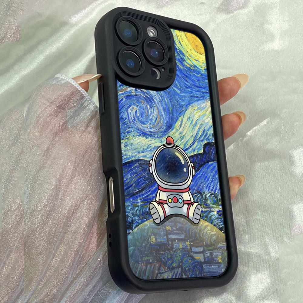 JT198 Cute Astronaut Art for iPhone 17 16 15 14 Pro Max Samsung S26 S25 Ultra A17 A16 A07 A56 A06 A55 Xiaomi 15T Redmi 15c 14C Note 13 Soft TPU Case